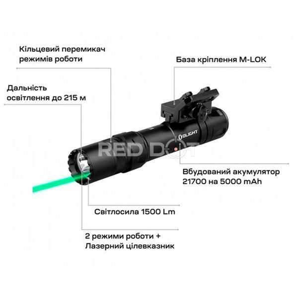 Фонарь с ЛЦВ Olight Odin GL Green Laser M-LOK Black 02014 фото