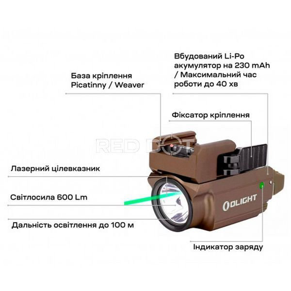 Фонарь с ЛЦВ Olight Baldr Mini Green Laser Desert Tan 02030 фото